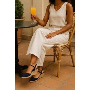 NWOT Viscata Barcelona Navy Canvas Espadrille Wedge Sandals | Size 41  |